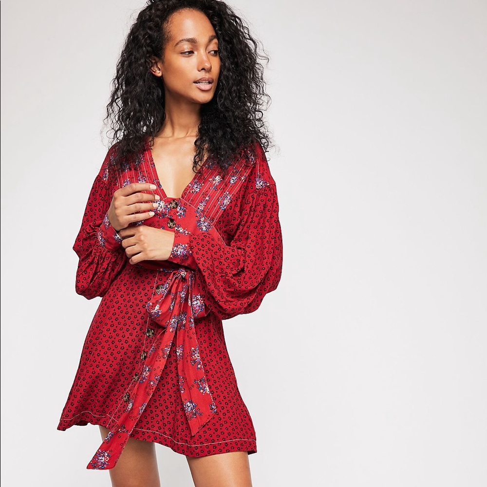 Free People Red floral print mini dress